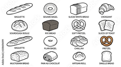 Canvastavla Assortment of Freshly Baked Bread and Pastries - Vector Illustration