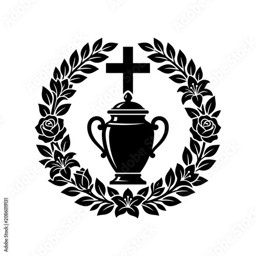 Fotografie Funeral Urn with Cross and Wreath.