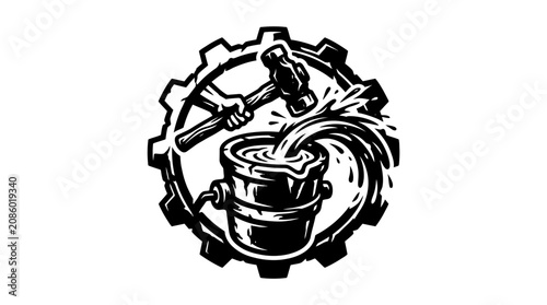 Photography Black and white industrial gear icon.