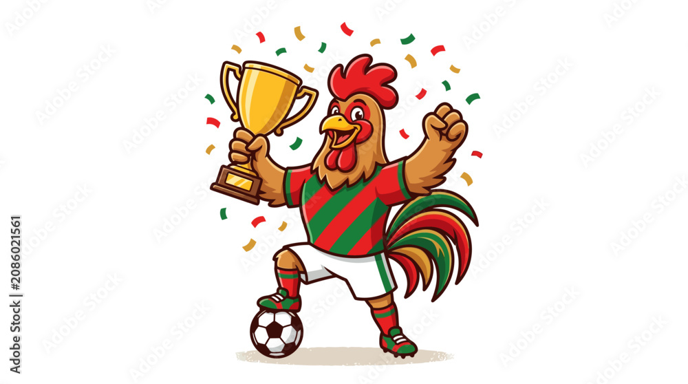 Fototapeta premium Cute Colorful Rooster Mascot with Traditional Folk Art Patterns Vector Illustration