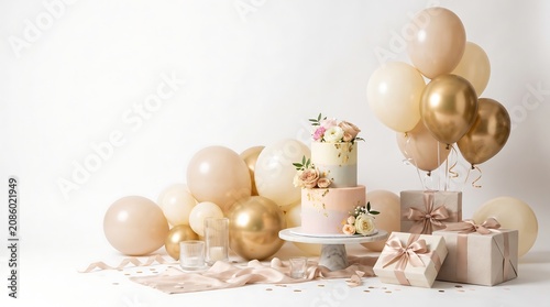 Birthday Celebration Setup on White Background Party Concept