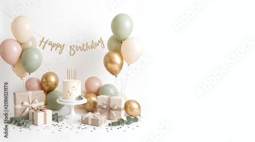 Birthday Celebration Setup on White Background Party Concept