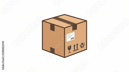 Brown cardboard box with black symbols and white label