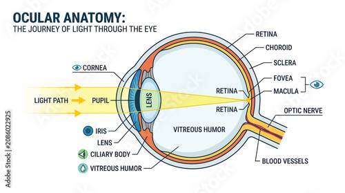 Foto Ocular Anatomy: Journey of Light Through the Eye - Detailed Diagram