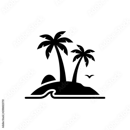 Картината върху платно Sandy beach island two palm trees and seabird vector