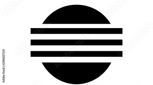 Black circular sun icon with horizontal stripes motif.