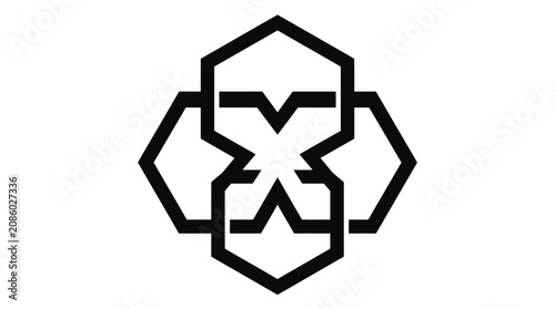 Black hexagonal interlocking geometric logo design.