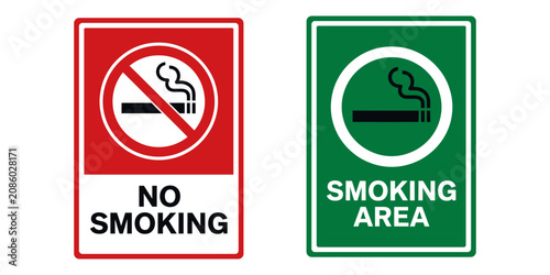 Obraz na plátne No smoking and smoking area signs set red prohibition sign with a cigarette and
