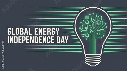 Global Energy Independence Day poster with a circuit board lightbulb