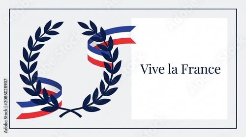 laurel wreath with french flag ribbon and vive la france