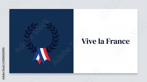 Vive la France text with a laurel wreath and tricolor ribbon