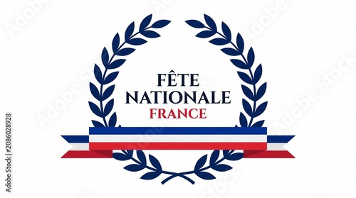 Illustration of French National Day celebration with a laurel wreath