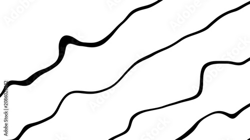Minimalist abstract background featuring smooth black wavy lines flowing diagonally across a clean white canvas. Seamless loop animation.