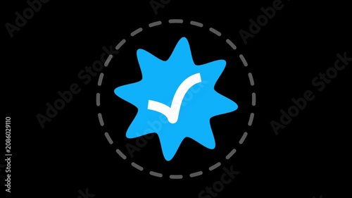 Animated verified badge icon with a checkmark and dashed circle on a black background. Ideal for social media, success notifications, and UI design.