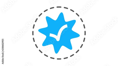 Animated verified badge icon with a checkmark and dashed circle on a white background. Perfect for social media graphics, approval icons, and UI elements.