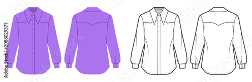 фотографія Western style shirt with pointed collar, long sleeves and shaped yoke detail, structured silhouette
