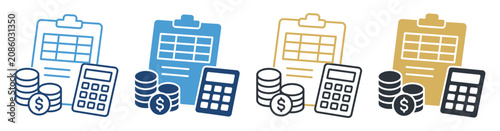 Foto clipboard accounting finance calculator coins icon set on transparent background