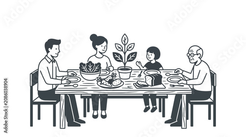 Family Having Healthy Dinner Together Illustration