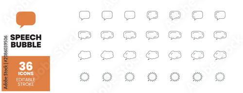 Quadro su tela Professional collection of thirty six speech bubble icons with editable line str