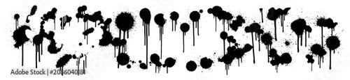 Konstfotografi Scattered ink drops and paint blots with long hanging drips in horizontal banner