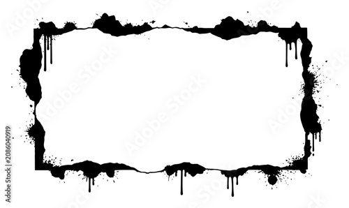 Cuadro en lienzo Rectangular border frame with dripping ink margins and grunge splatters