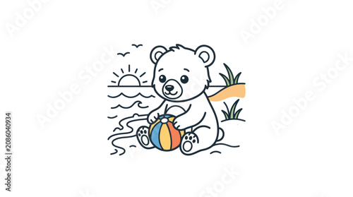 Canvas Print Cartoon Teddy Bear Playing Outdoors.