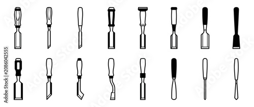 Tableau sur toile Collection of various woodworking chisel icons for carpentry and craft design