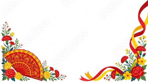 Spanish Floral Border with Traditional Fan