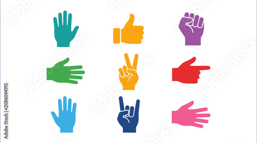 Schilderij op canvas Colorful hand gestures and signs.