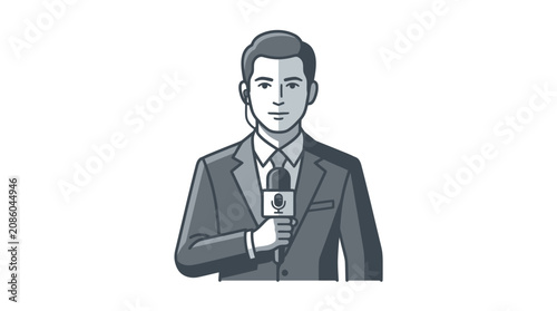 Cuadro en lienzo Businessman Holding Microphone Speaking News.