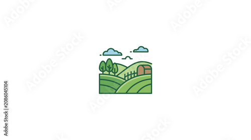 Quadro su tela Green hills and trees landscape scene.