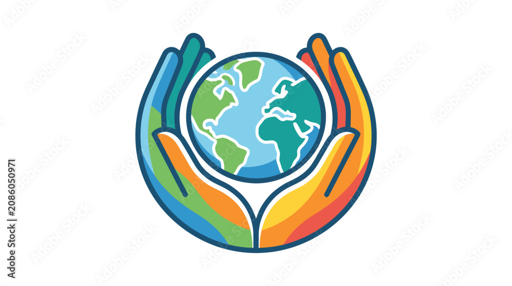 Naklejka premium Hands holding the Earth globe symbol.