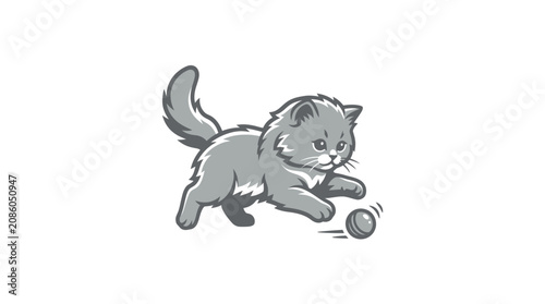 Quadro su tela Grey Cat Playing with Ball.