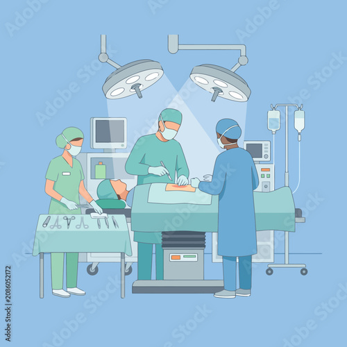 Surgeons performing a medical procedure in an operating room