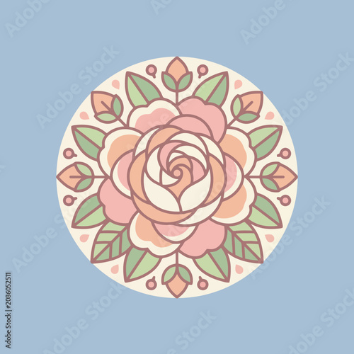 A pastel floral mandala illustration on blue