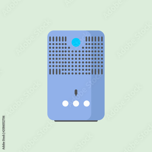 Generic smart speaker device with flat design illustration on green background