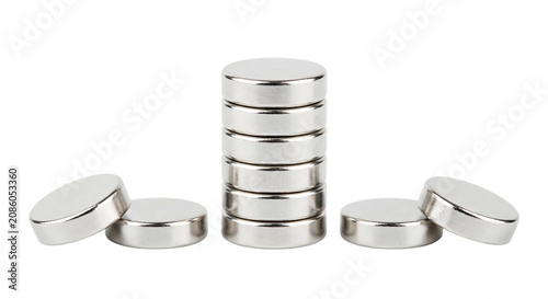 Fotografía Silver metallic neodymium cylinder disc magnets stack