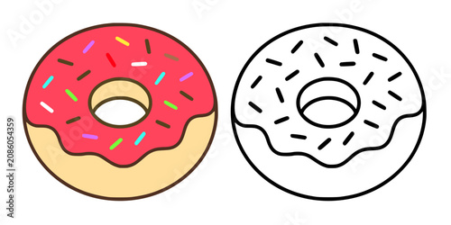 Εκτύπωση καμβά Minimalist doughnut icon in line art and colored design, for coloring page