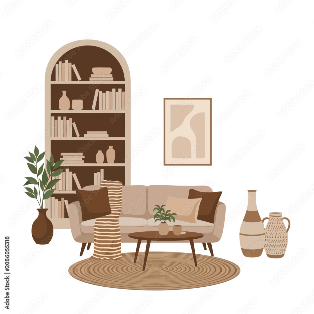 Fototapeta premium Boho Living Room Interior Design