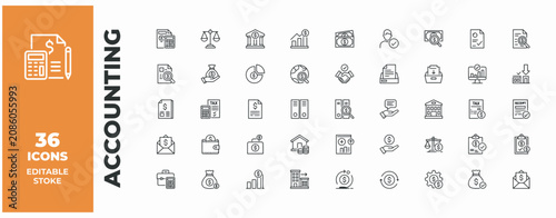 Εκτύπωση καμβά Thirty six editable stroke icons for accounting finance and business management
