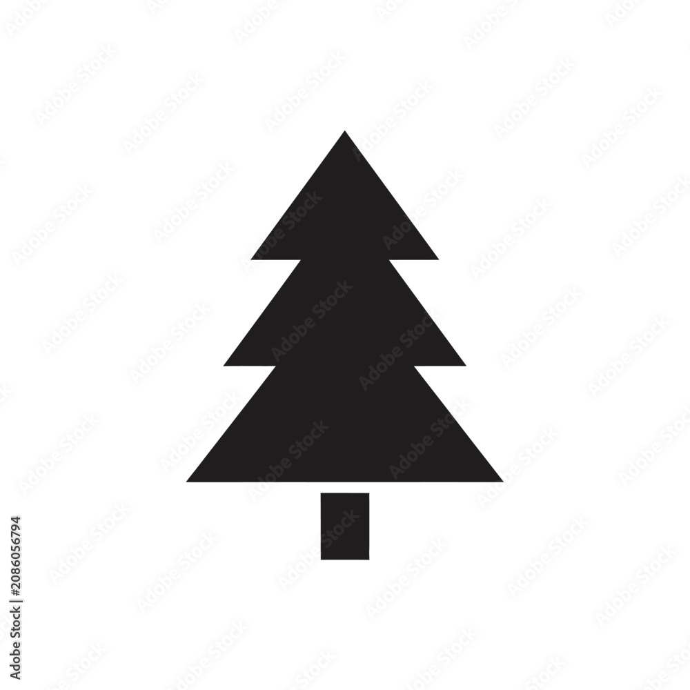 Obraz premium Minimalist Christmas Tree Icon Silhouette Isolated on White Background