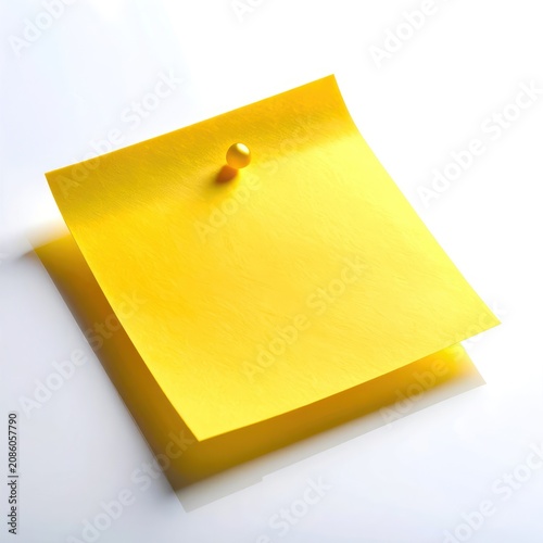A bright yellow sticky note is pinned to a white surface, casting a soft shadow.