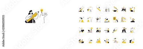Modern flat vector illustrations of creative professionals developing new business ideas together
