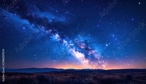 A breathtaking view of the Milky Way galaxy stretches across a dark, star-filled night sky above a silhouetted landscape.