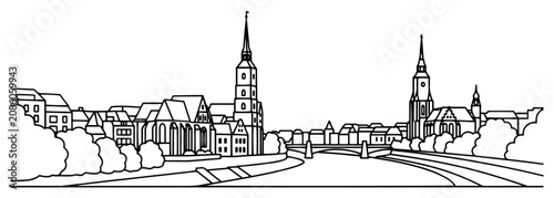 фотографія Torun city skyline with Vistula river and gothic architecture line art