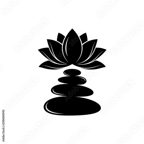 Zen Lotus Flower and Stacked Stones Silhouette