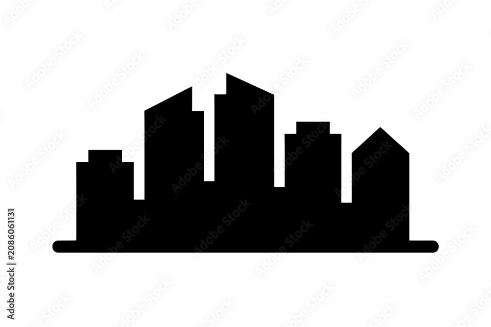 Fototapeta premium Black silhouette of city skyscrapers against a plain white background