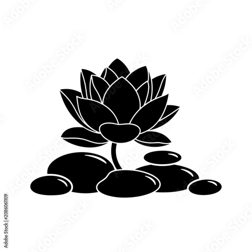 Zen Lotus Flower Silhouette with Smooth Stones