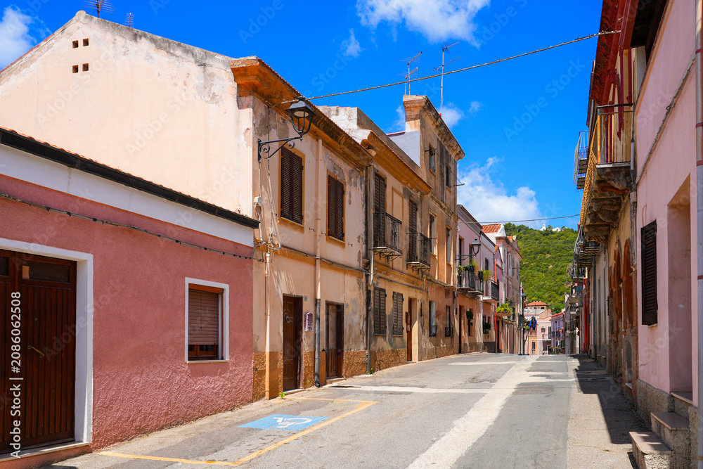 Obraz premium Street of the old town of Iglesias in Sardinia, Italy
