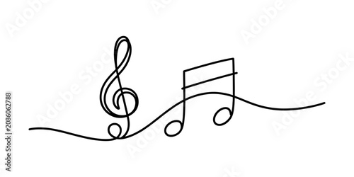 Obraz na plátně Continuous single line drawing of musical treble clef and music note symbol repr
